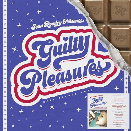 Vinyl record cover with chocolate bar design and āGuilty Pleasuresā text.
