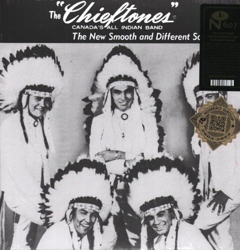 Black and white album cover featuring four men in feathered headdresses.