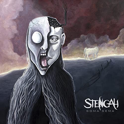 Painted album cover featuring a distorted face and distant animal.