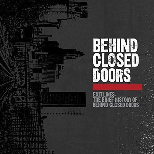 Album cover for "Behind Closed Doors - Exit Lines" with city skyline.