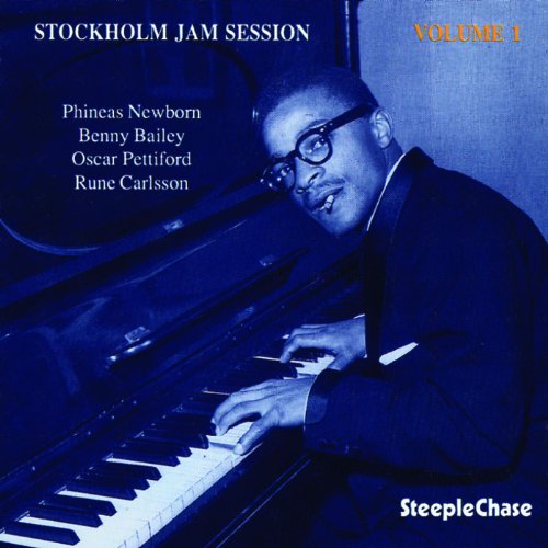 Phineas Newborn at a piano, album cover for “Stockholm Jam Session, Vol. 1.”