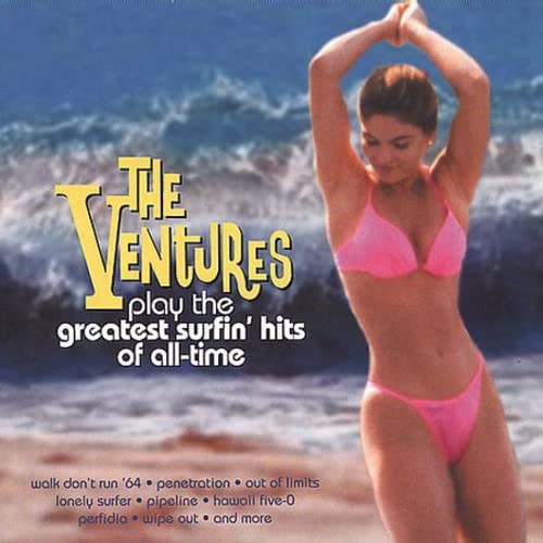CD cover for The Ventures’ surf music album with a woman on the beach.