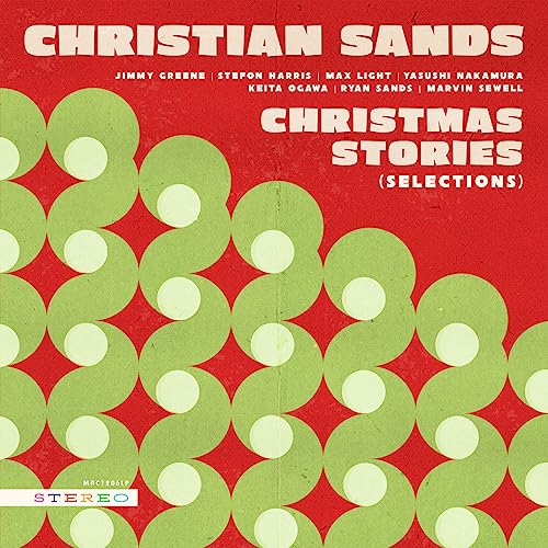 Album cover for Christian Sands' "Christmas Stories" with red and green circles.
