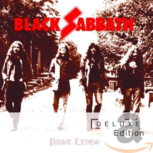 Black Sabbath band members walking down a road, album cover.
