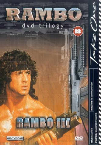 Rambo III DVD cover featuring Sylvester Stallone with a rifle.