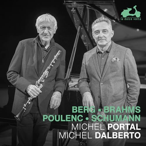 Black and white CD cover featuring two musicians with a clarinet and piano.