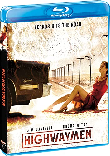 Blu-ray cover for "Highwaymen" featuring a car, woman, and power lines.