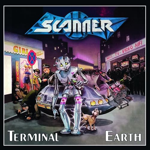 Album cover for Scanner’s “Terminal Earth” featuring a robot and city scene.