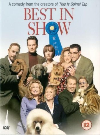 DVD cover featuring the cast of Best in Show posing with various dog breeds.