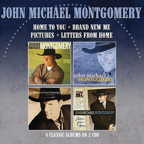 Four John Michael Montgomery album covers displayed on a blue background.