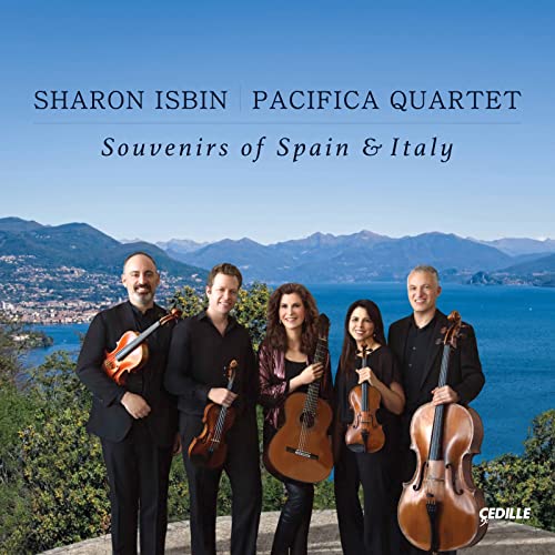 CD cover featuring musicians with string instruments and a lakeside landscape.
