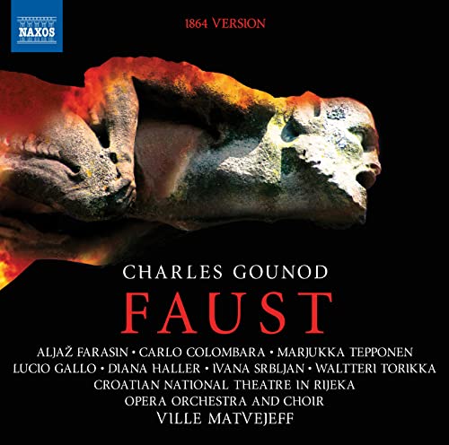 CD cover for Gounod’s Faust, featuring a sculpted face against flames.