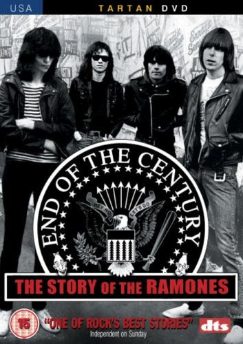 Ramones band portrait with "End of the Century" logo and DVD details.