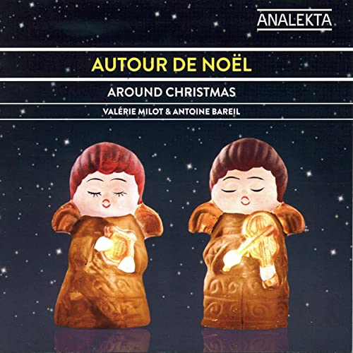 CD cover for “Around Christmas” by Valerie Milot, featuring two angel figurines.