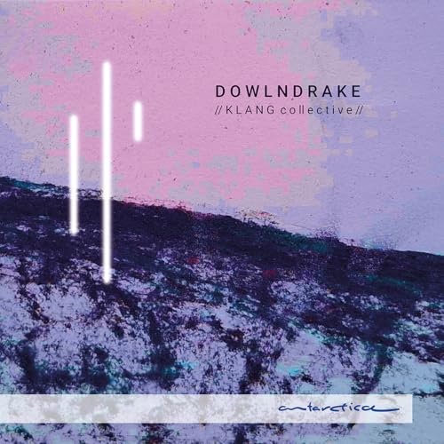 CD cover for "Dowlndrake" by Klang Collective, abstract purple and white design.