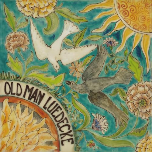 Album cover with birds, flowers, sun, and text “Old Man Luedecke”.