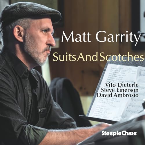 CD cover featuring Matt Garrity in a cap, looking at sheet music.