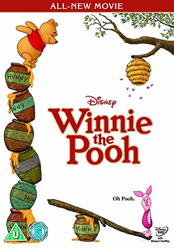 Winnie the Pooh DVD cover with stacked honey pots and Piglet.