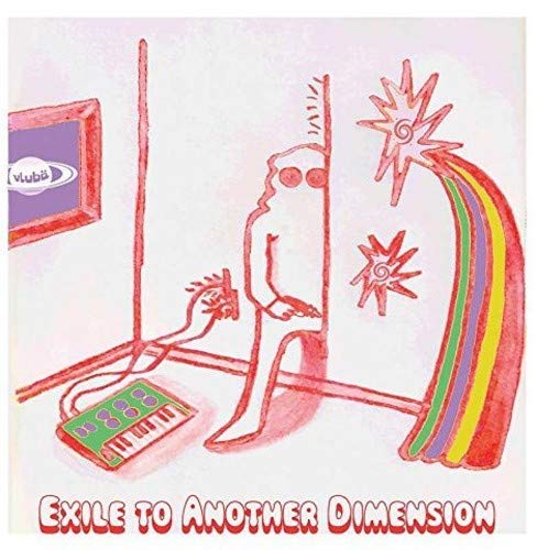 CD cover: abstract pink illustration of a figure with a synthesizer and rainbow.