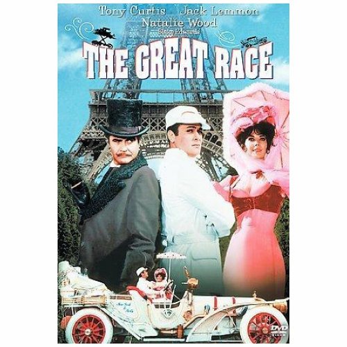DVD cover for "The Great Race" featuring actors and vintage cars.