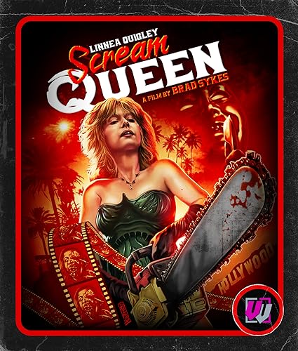 Scream Queen" Blu-ray cover featuring a woman with a chainsaw, dramatic lighting.