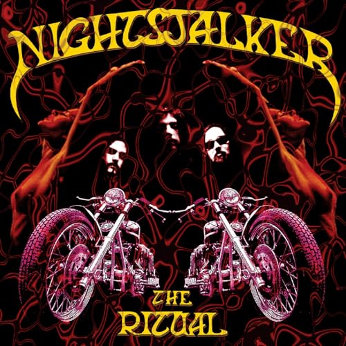 Album cover: "Nightstalker - The Ritual" with motorcycles and shadowy figures.