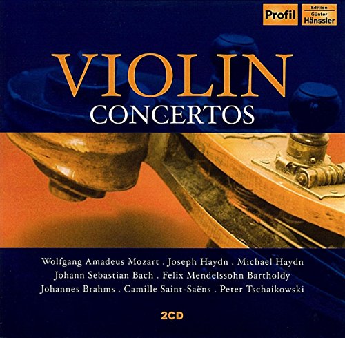 CD cover for "Violin Concertos" featuring a violin and composers’ names.