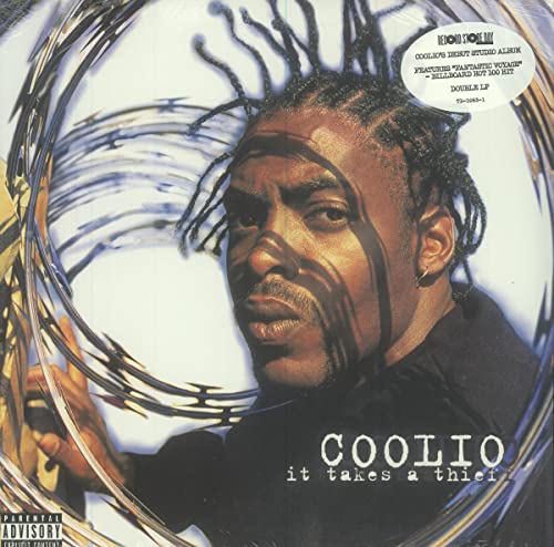 Coolio album cover, "It Takes A Thief," featuring artist portrait.