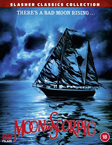 Blu-ray cover for "Moon In Scorpio" featuring a dark sailboat on water.