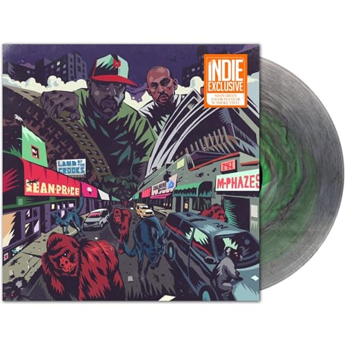 Vinyl record cover featuring Sean Price, illustrated cityscape, and green swirl vinyl.