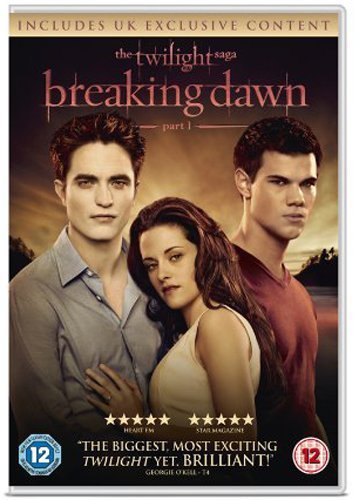 DVD cover for "The Twilight Saga: Breaking Dawn Part 1" featuring three actors.