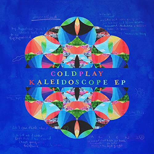 Coldplay Kaleidoscope EP CD cover: colorful, symmetrical kaleidoscope image on blue.