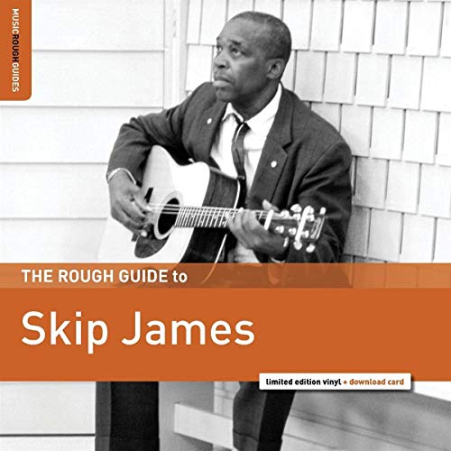 Skip James playing acoustic guitar, album cover for "The Rough Guide.