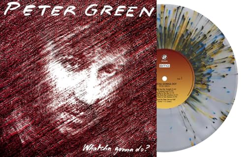 Peter Green album cover and clear splatter vinyl record shown.