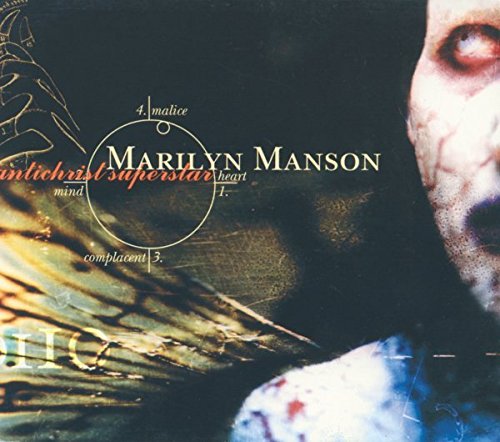 Album cover featuring a close-up of Marilyn Manson's face with overlaid text and graphics.