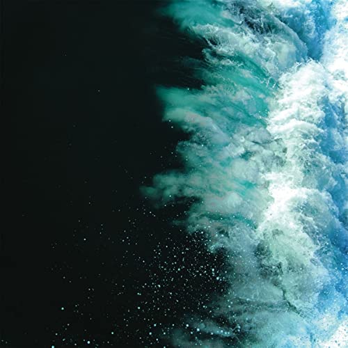 Vinyl record cover with abstract image of swirling blue and white water.