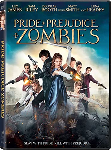 DVD cover for "Pride & Prejudice & Zombies" featuring figures fighting zombies.