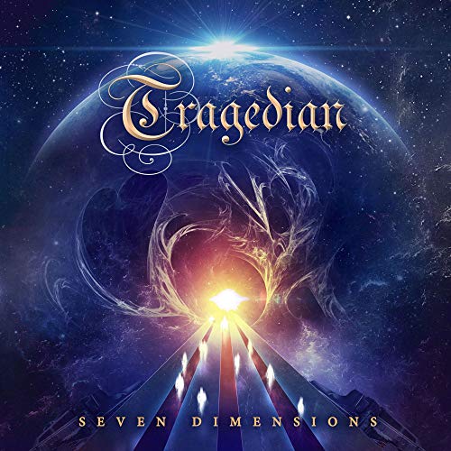 Album cover for Tragedian’s “Seven Dimensions” featuring a cosmic, swirling design.