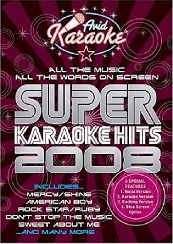 DVD cover for "Super Karaoke Hits 2008" with silver text on purple background.