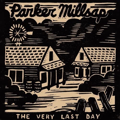 Woodcut-style album cover with houses, a windmill, and text reading "Parker Millsap".
