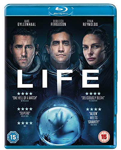 Life" Blu-ray cover featuring Jake Gyllenhaal, Ryan Reynolds, and Rebecca Ferguson in space suits.