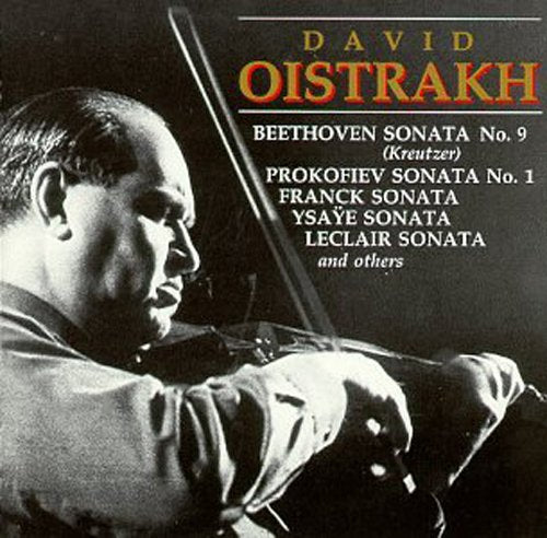 David Oistrakh portrait with violin, album cover featuring composers’ names.