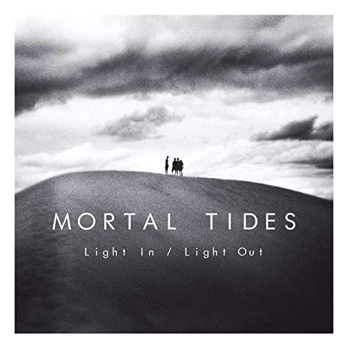 Black and white CD cover with three figures on a hilltop.