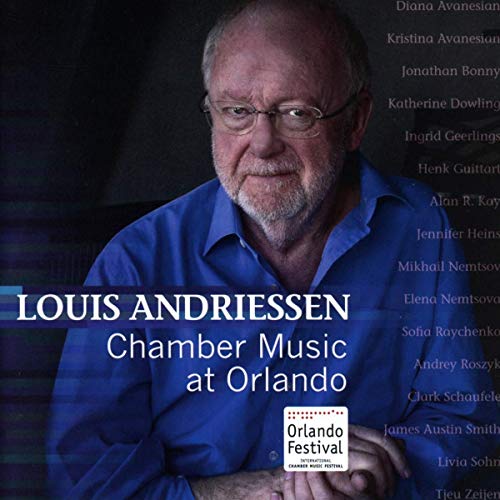 CD cover featuring portrait of composer Louis Andriessen with text details.