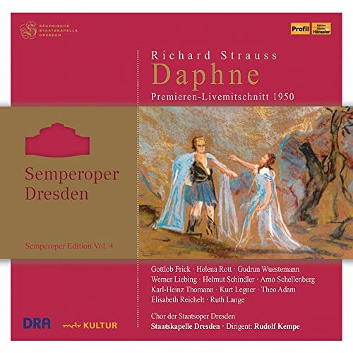 CD cover for Richard Strauss's Daphne featuring an illustration of two figures in robes.