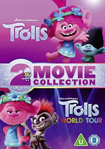 DVD cover featuring Poppy and Branch from Trolls and Trolls World Tour.