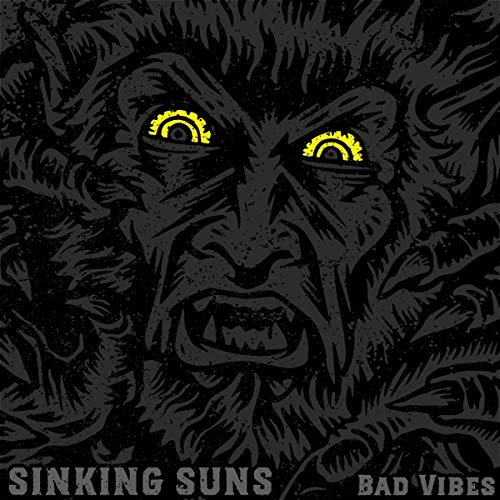 Black and grey illustration of a snarling werewolf with yellow eyes.