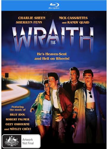 “Wraith” Blu-ray cover featuring Charlie Sheen, Sherilyn Fenn, and a winding road.