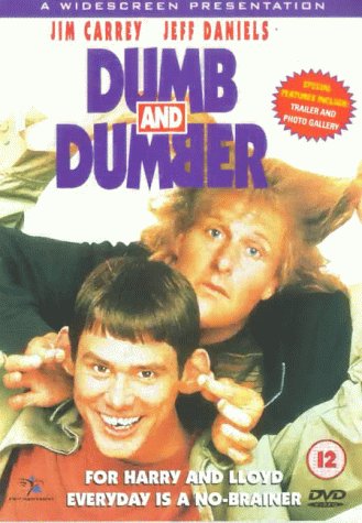 DVD cover for “Dumb and Dumber” featuring Jim Carrey and Jeff Daniels.