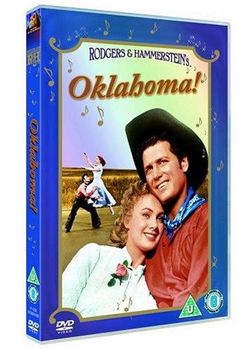 DVD cover for "Oklahoma!" musical featuring actors in costume.